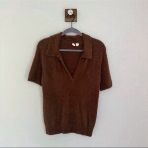 Moth Sweater Top Fuzzy V Neck